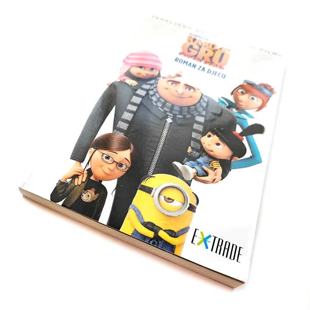 Kako je Gru Postao Dobar – Roman Za Djecu Children's book with animated characters and Extrade branding on a white background
