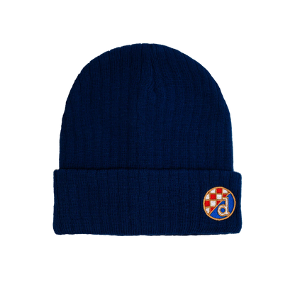 Kids Knitted Scarf and Beanie Dinamo Zagreb Navy blue beanie with a colorful logo on a white background