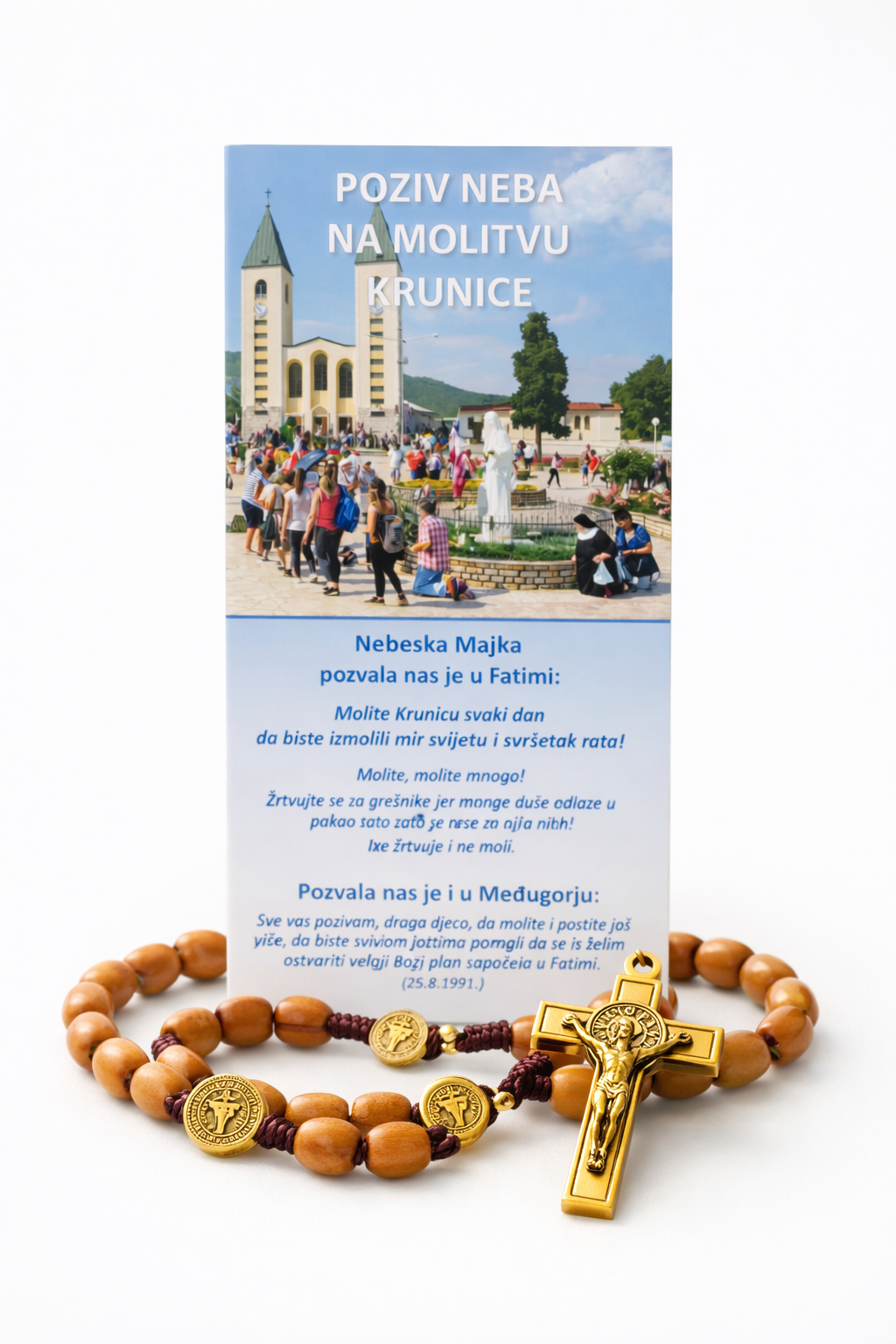 Handcrafted Wooden Rosary with Gold‑Tone Crucifix