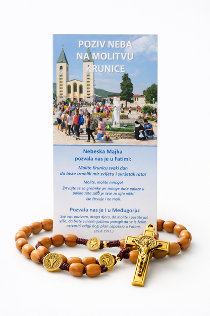Handcrafted Wooden Rosary with Gold‑Tone Crucifix