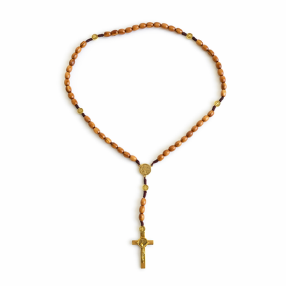 Handcrafted Wooden Rosary with Gold‑Tone Crucifix