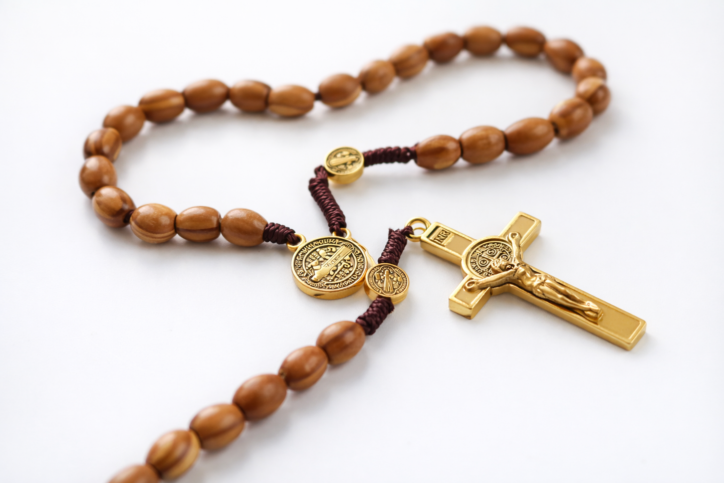 Handcrafted Wooden Rosary with Gold‑Tone Crucifix