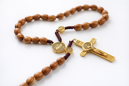 Handcrafted Wooden Rosary with Gold‑Tone Crucifix