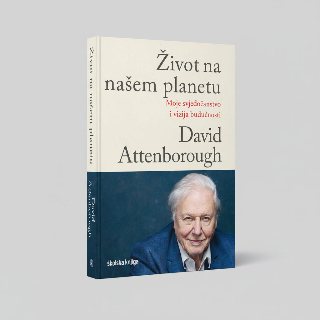 David Attenborough – Život Na Našem Planetu Book cover of 'Život na našem planetu' by David Attenborough with a portrait of the author on a white background on shopncro.com