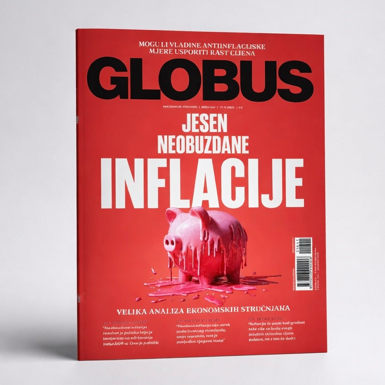 Globus Magazine on Sale! Croatian Magazine cover with a red background and text about inflation, featuring the brand 'Globus'.