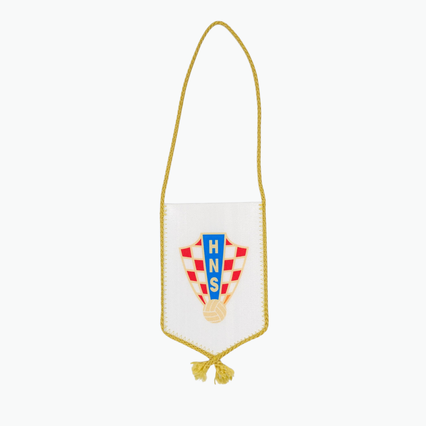 HNS White Car Flag. Decorative banner with a logo and text on a white background