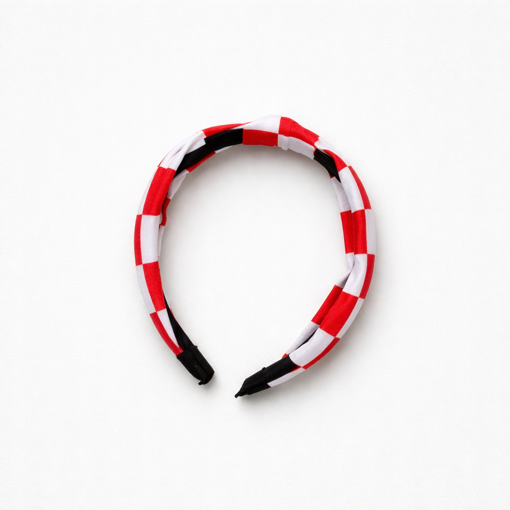 Hair Band Croatia Red, white, and black striped headband on a white background