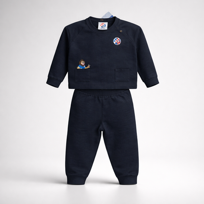 Kids Set Dinamo (Top + Bottom) Navy blue children's outfit with embroidered designs on a white background
