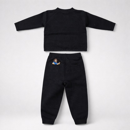 Kids Set Dinamo (Top + Bottom) Black children's outfit with long-sleeve top and pants on a white background