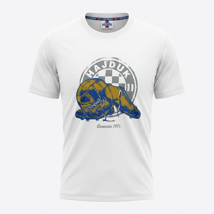 T-shirt Hajduk in White White t-shirt with a blue and yellow graphic design on a white background