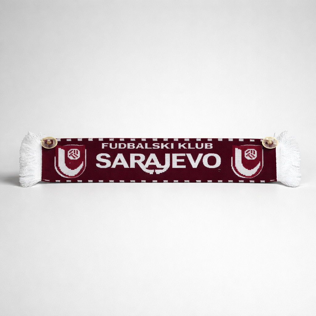 Window Banner Sarajevo with suction cup Scarf with 'Fudbalski Klub Sarajevo' text and logo on a white background